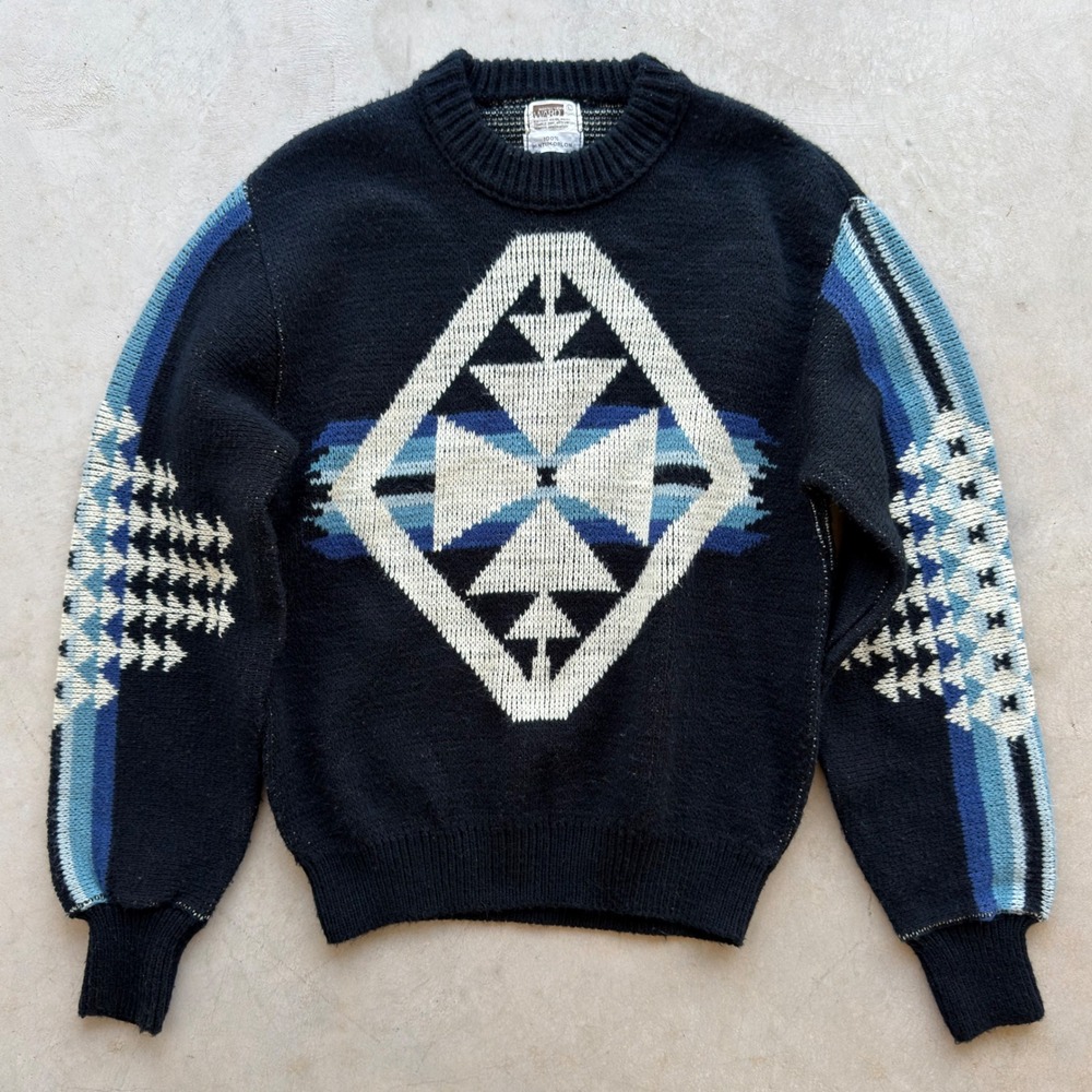 Vintage Montgomery Ward Wintuk Orlon Southwestern Geometric Knit Sweater Large